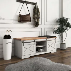 47" Modern Farmhouse Sliding Shoe Bench with Entry Cutout, Barn Door