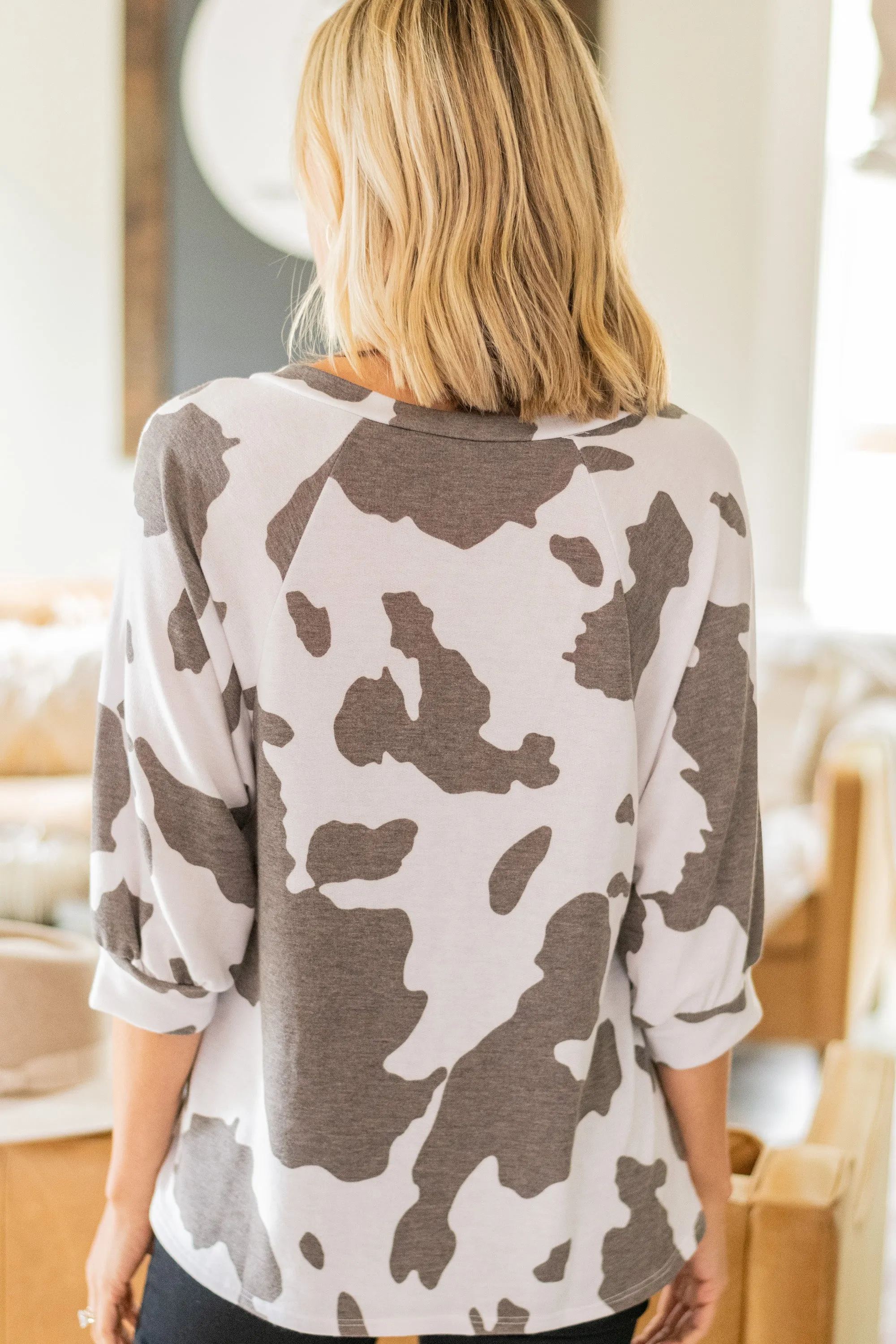 All For You Mocha Brown Cow Print Top