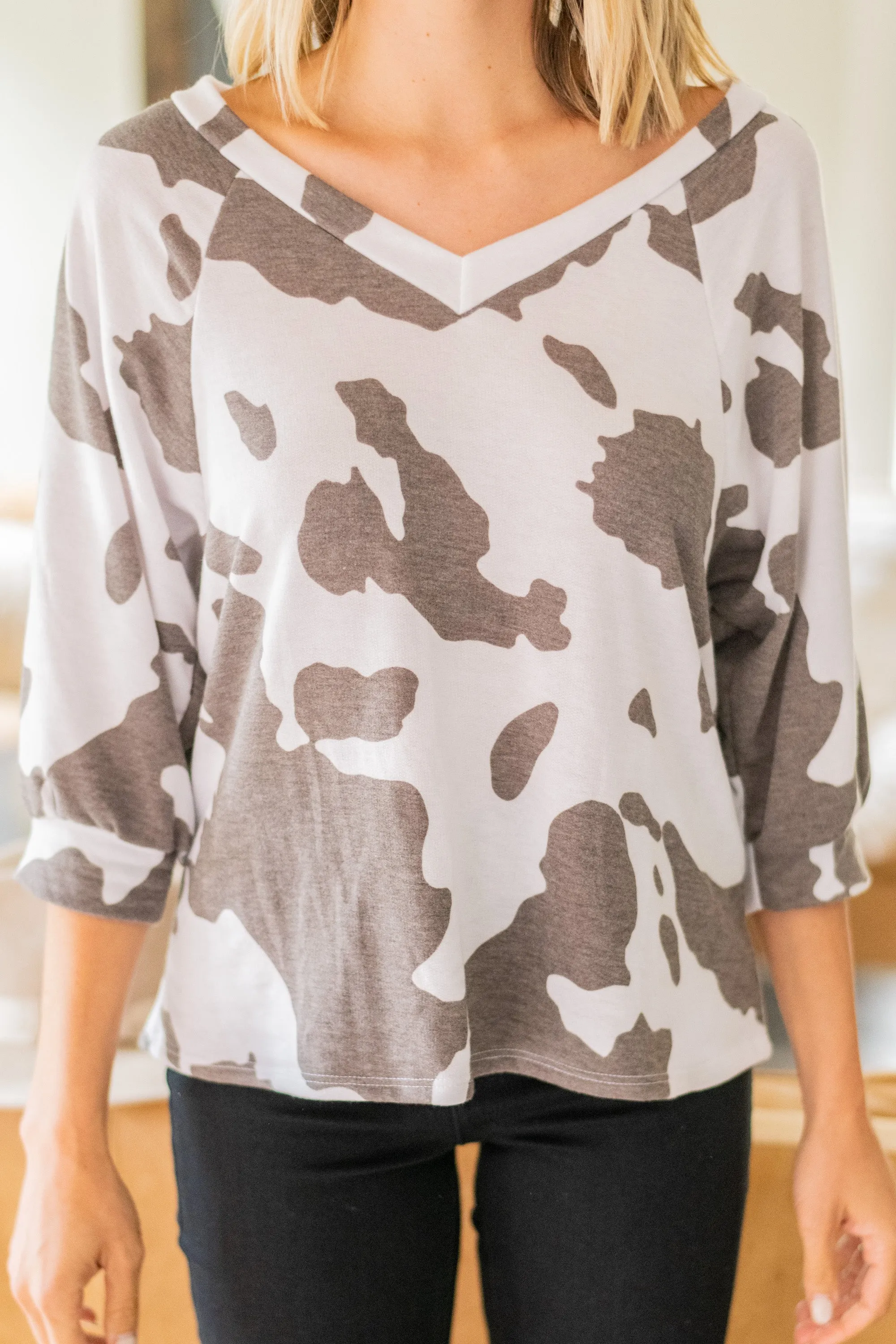 All For You Mocha Brown Cow Print Top