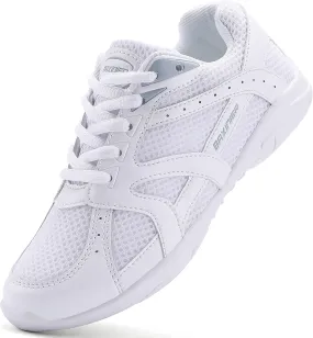 BAXINIER Youth Girls White Cheerleading Dancing Shoes Athletic Training Tennis Walking Breathable Competition Cheer Sneakers