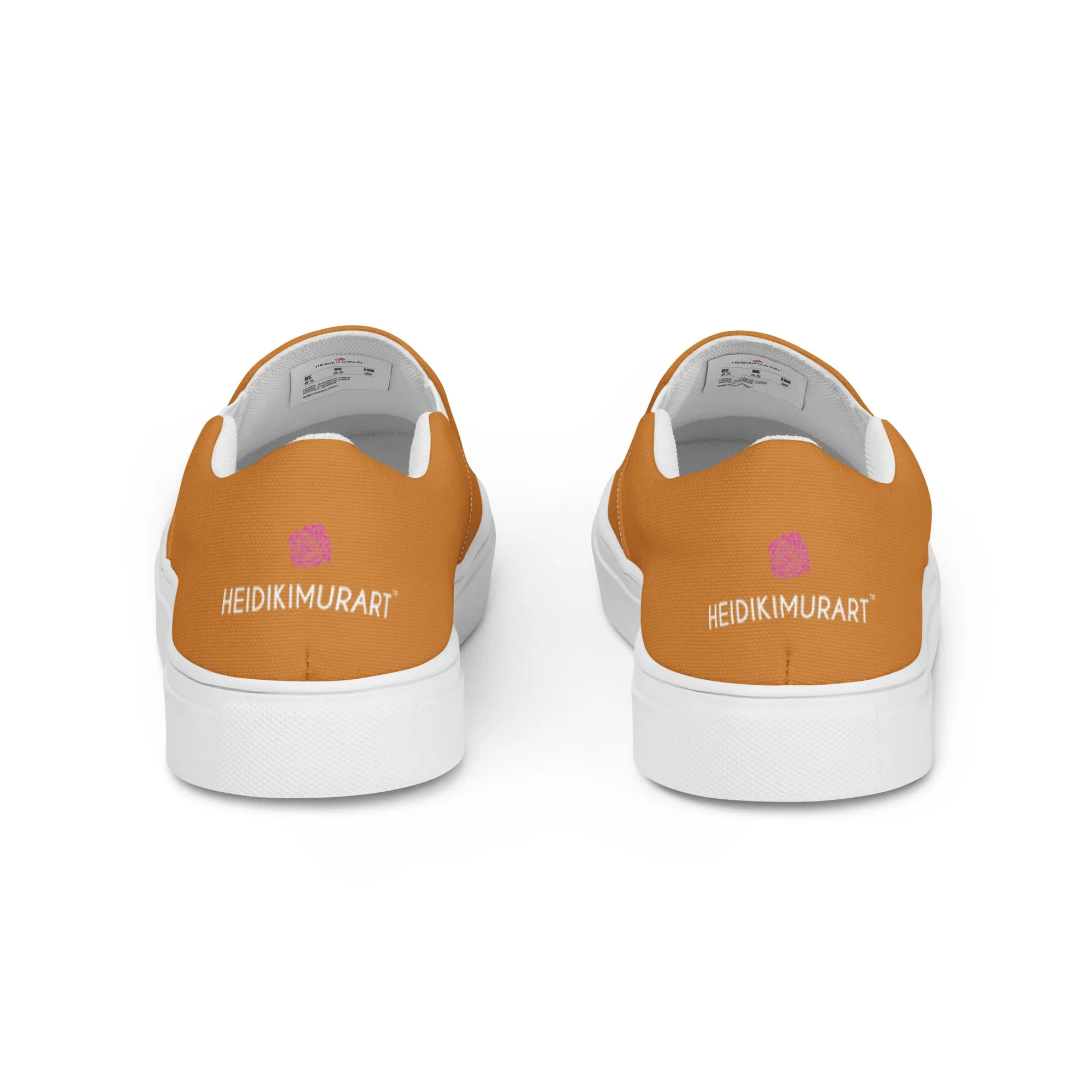 Brown Orange Women's Slip Ons, Solid Brown Colorful Orange Color Modern Minimalist Women’s Slip-On Canvas Shoes (US Size: 5-12)