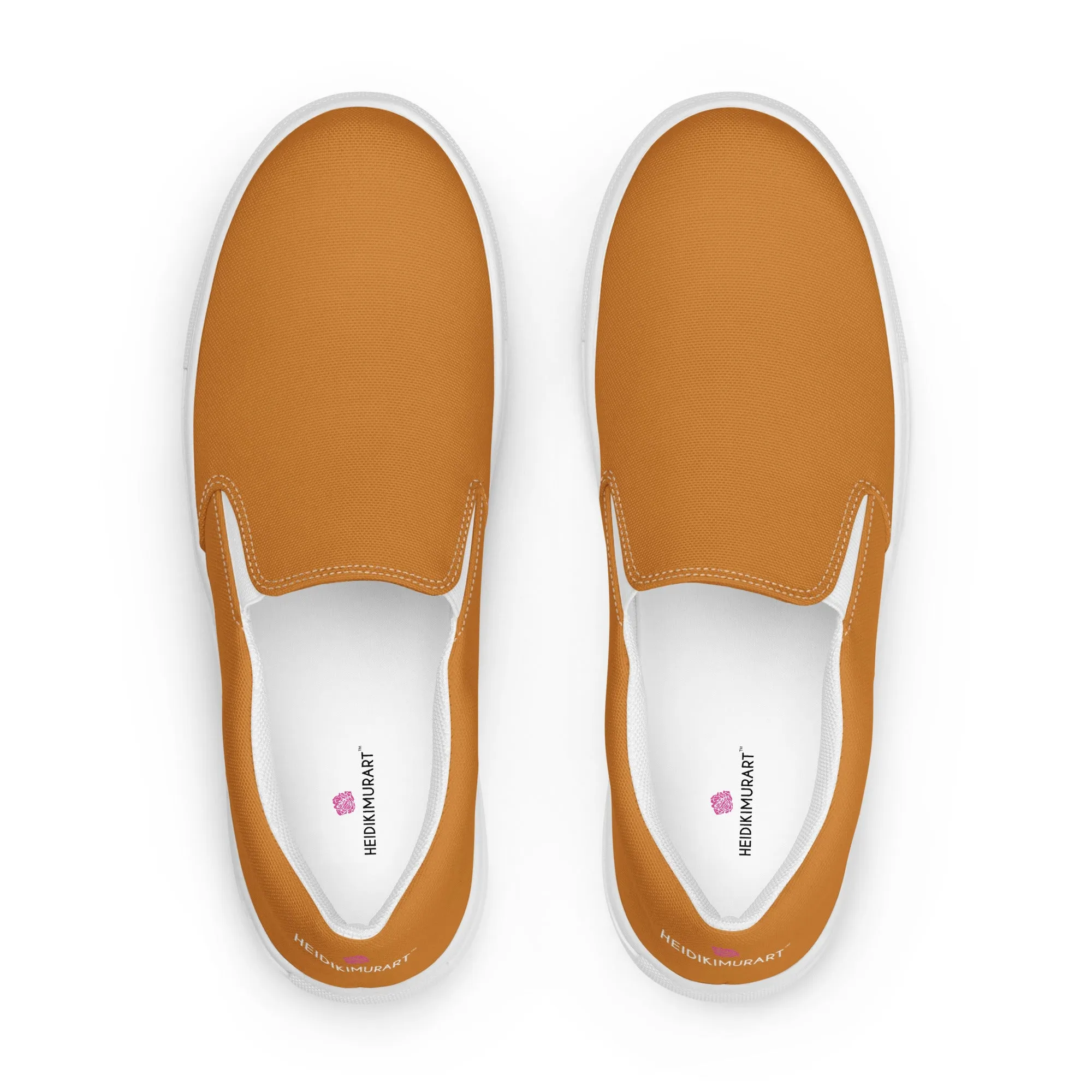 Brown Orange Women's Slip Ons, Solid Brown Colorful Orange Color Modern Minimalist Women’s Slip-On Canvas Shoes (US Size: 5-12)