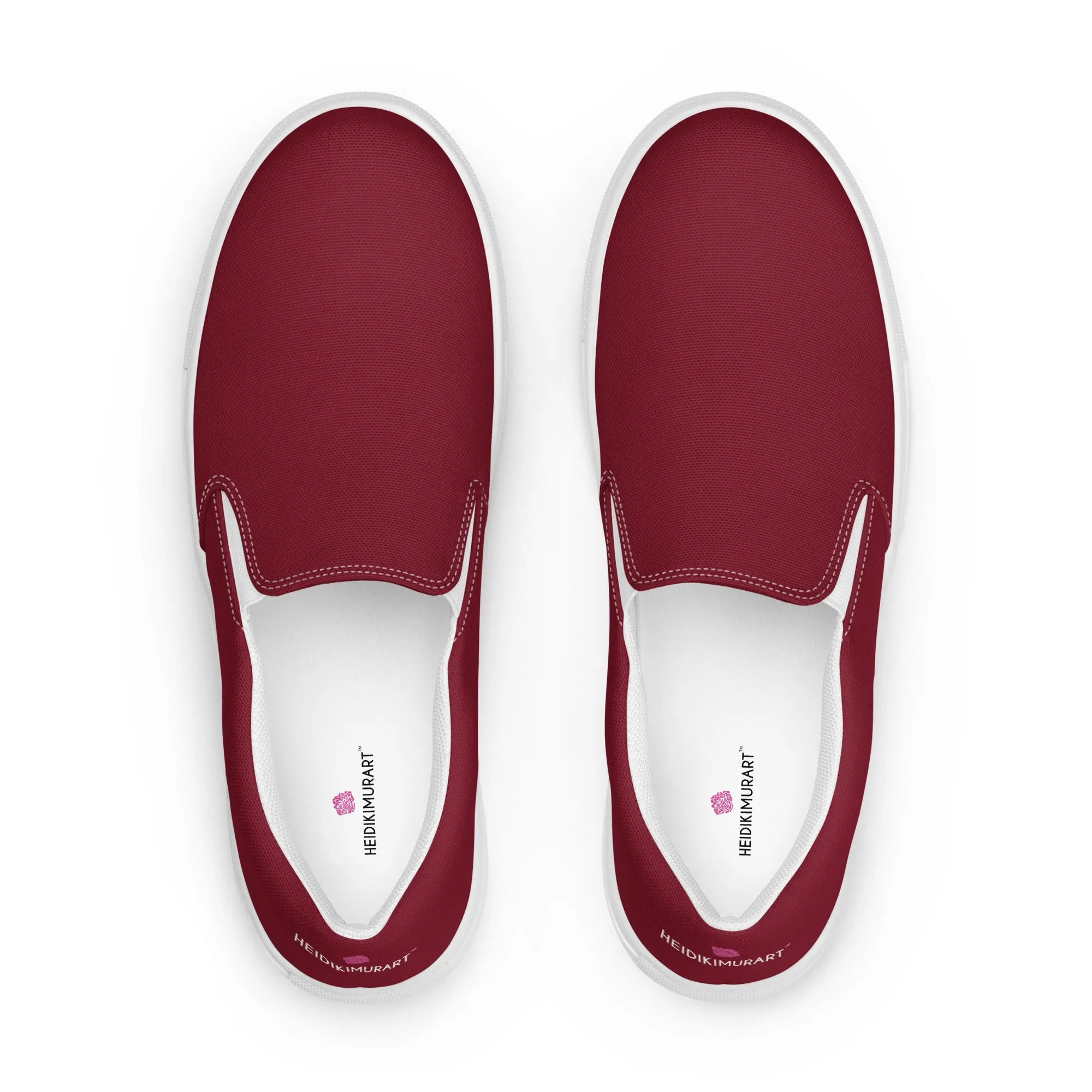 Burgundy Red Women's Slip Ons, Solid Colorful Dark Red Color Modern Minimalist Women’s Slip-On Canvas Shoes (US Size: 5-12)