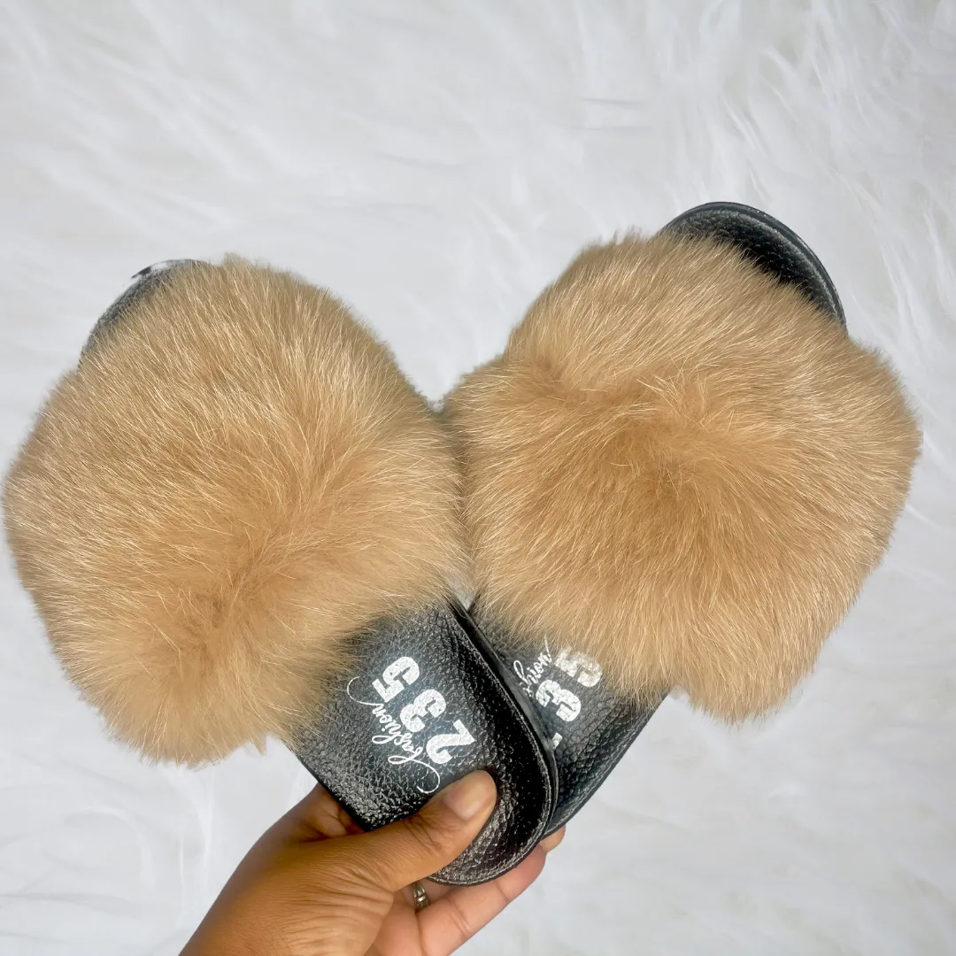 Caramel Fur slides- Adult size (half covered)
