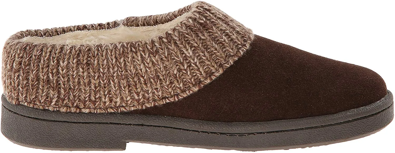 Clarks Women's Knit Scuff Leather Slipper Mules Sweater Cuff Clog (6, Brown)