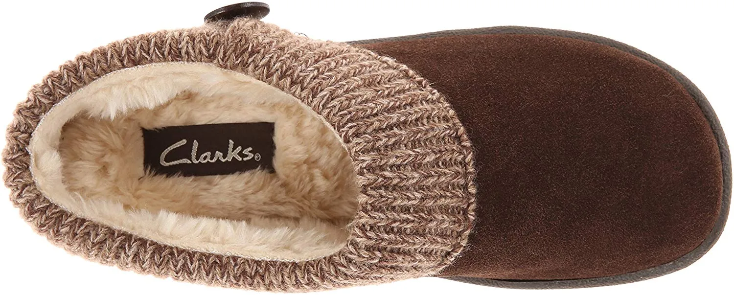 Clarks Women's Knit Scuff Leather Slipper Mules Sweater Cuff Clog (6, Brown)