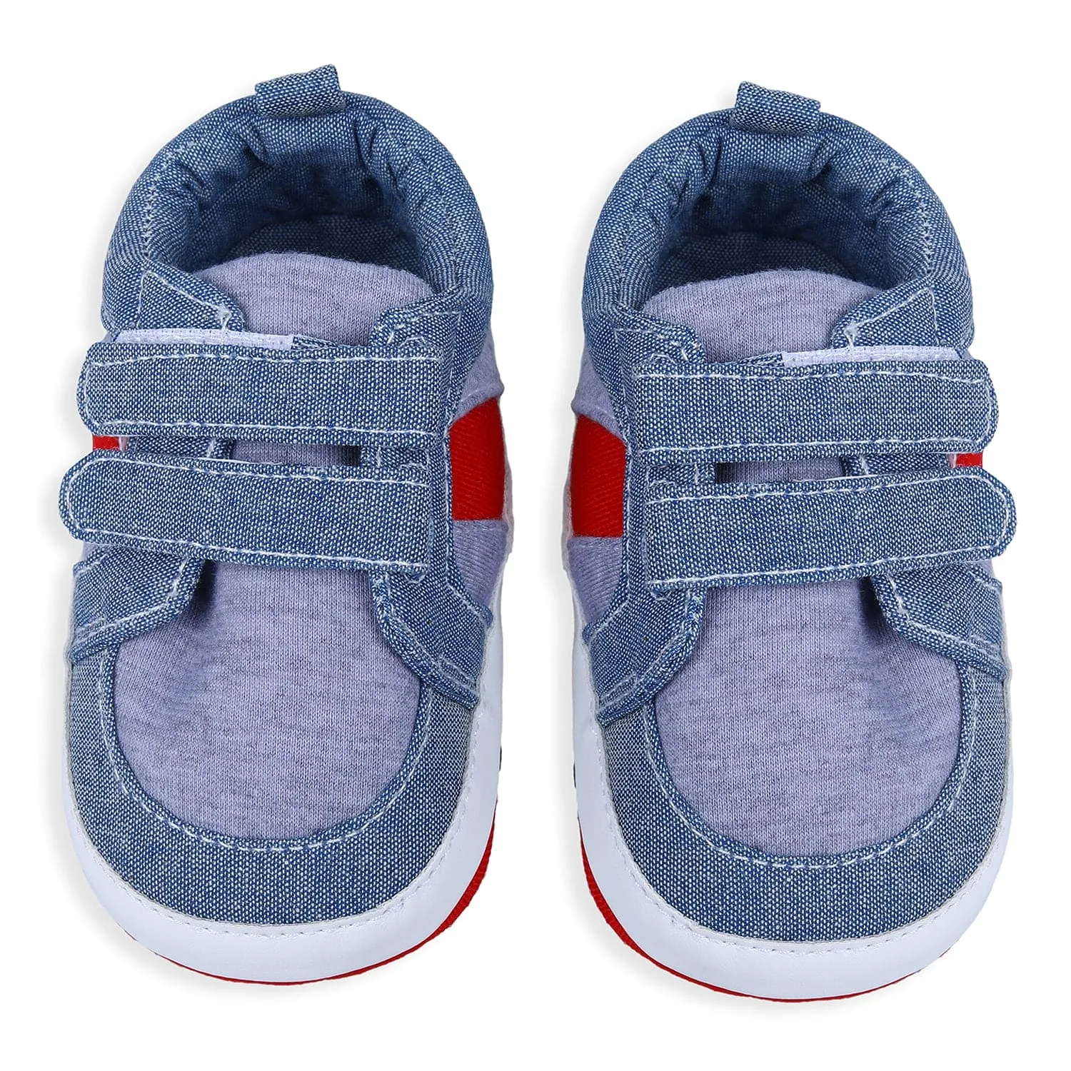 Colour Blocked Cute And Casual Denim Velcro Booties - Blue And Red