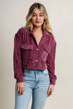 Corduroy crop button up top plum