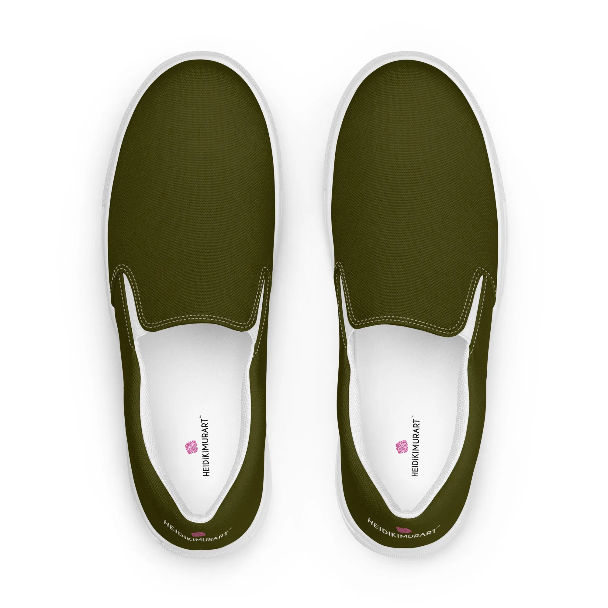 Dark Green Women's Slip Ons, Solid Dark Green Color Modern Minimalist Women’s Slip-On Canvas Shoes (US Size: 5-12)