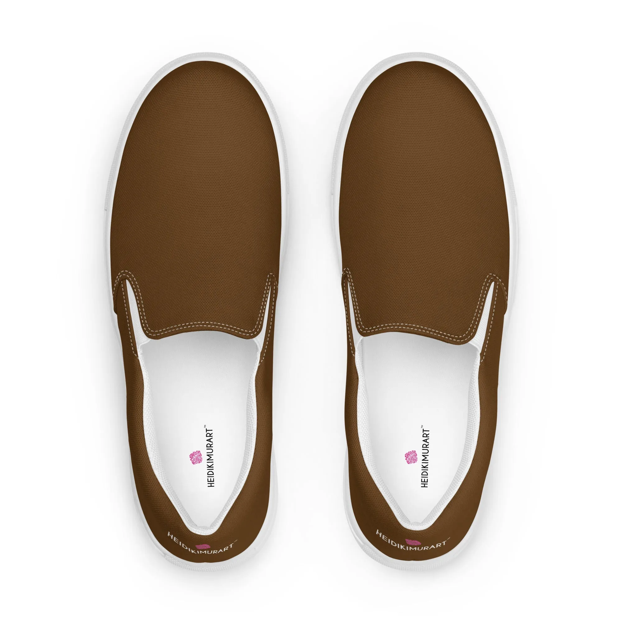Earth Brown Women's Slip Ons, Solid Brown Color Modern Minimalist Women’s Slip-On Canvas Shoes (US Size: 5-12)