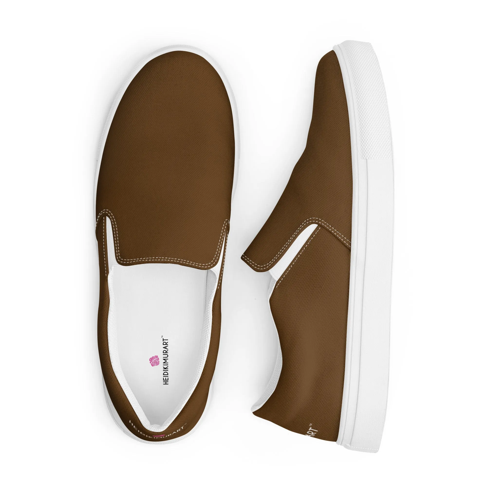 Earth Brown Women's Slip Ons, Solid Brown Color Modern Minimalist Women’s Slip-On Canvas Shoes (US Size: 5-12)
