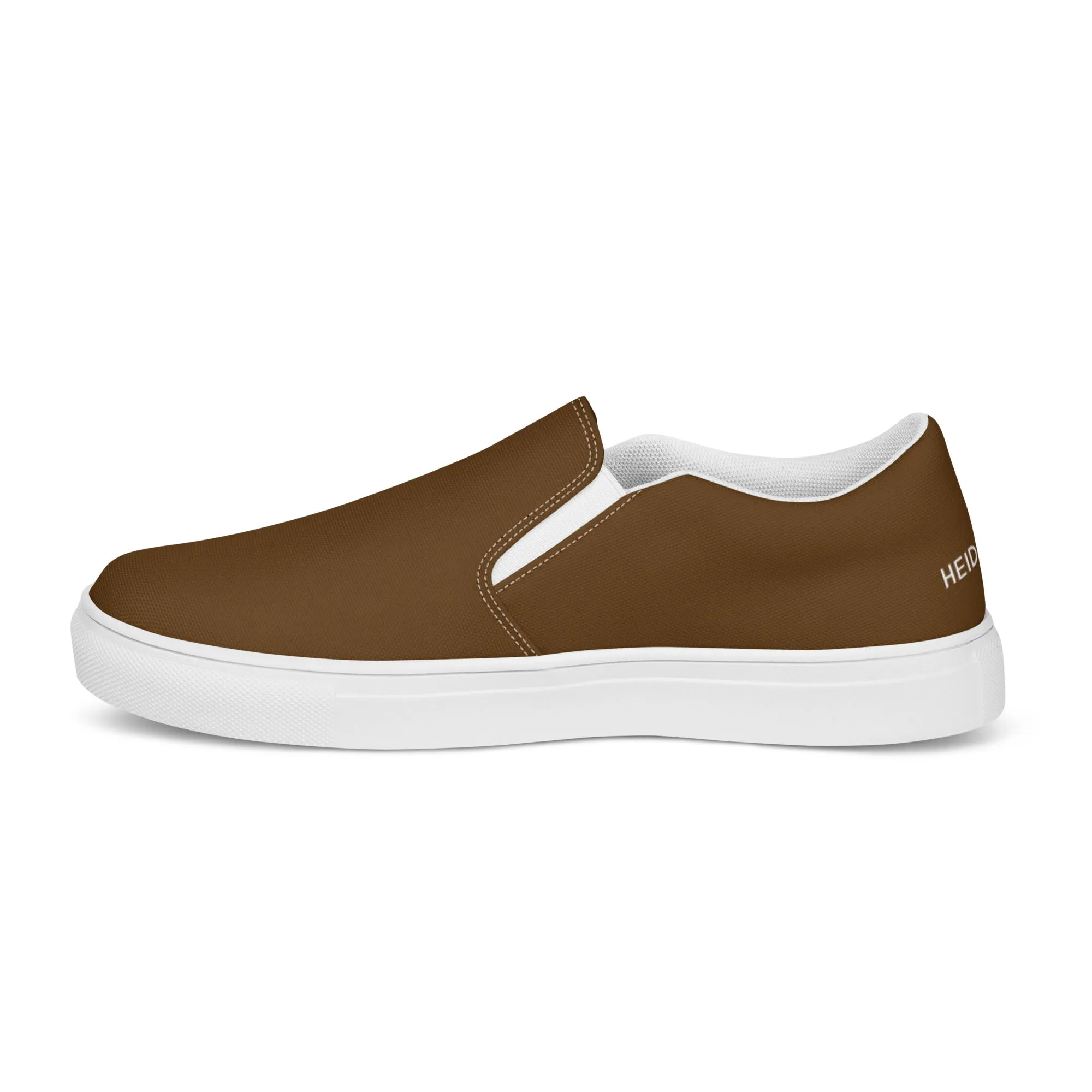 Earth Brown Women's Slip Ons, Solid Brown Color Modern Minimalist Women’s Slip-On Canvas Shoes (US Size: 5-12)
