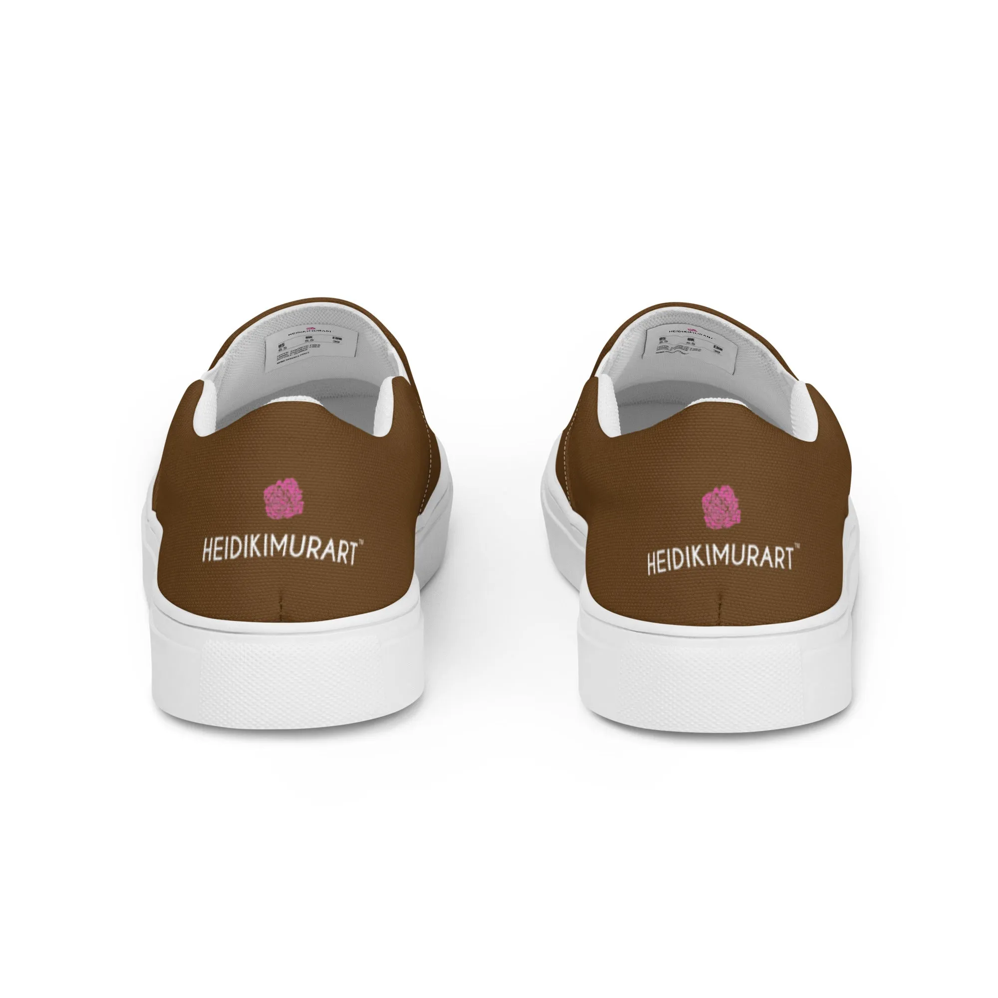 Earth Brown Women's Slip Ons, Solid Brown Color Modern Minimalist Women’s Slip-On Canvas Shoes (US Size: 5-12)