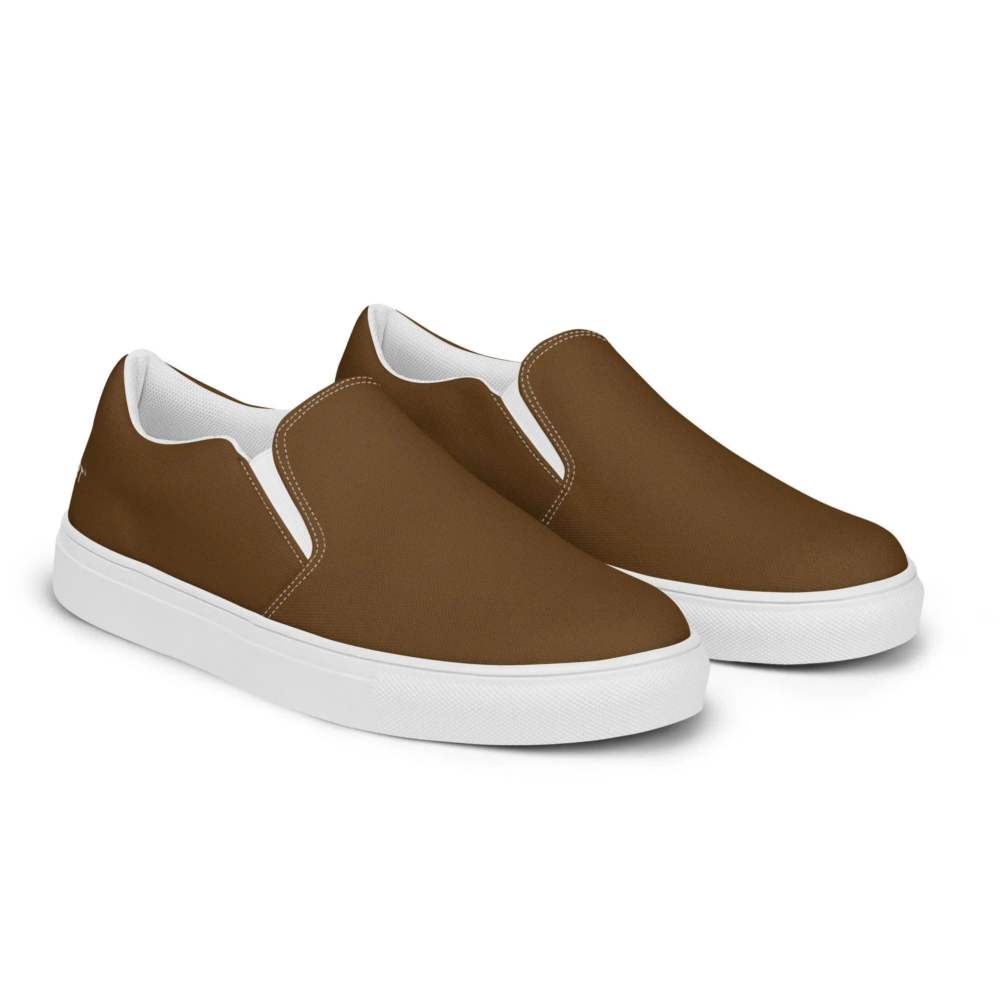 Earth Brown Women's Slip Ons, Solid Brown Color Modern Minimalist Women’s Slip-On Canvas Shoes (US Size: 5-12)