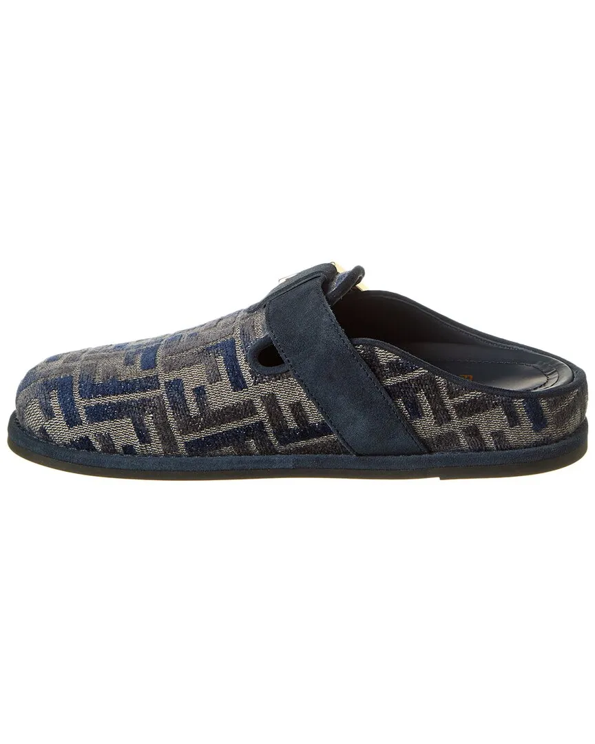 FENDI FF Logo Jacquard & Suede Mule