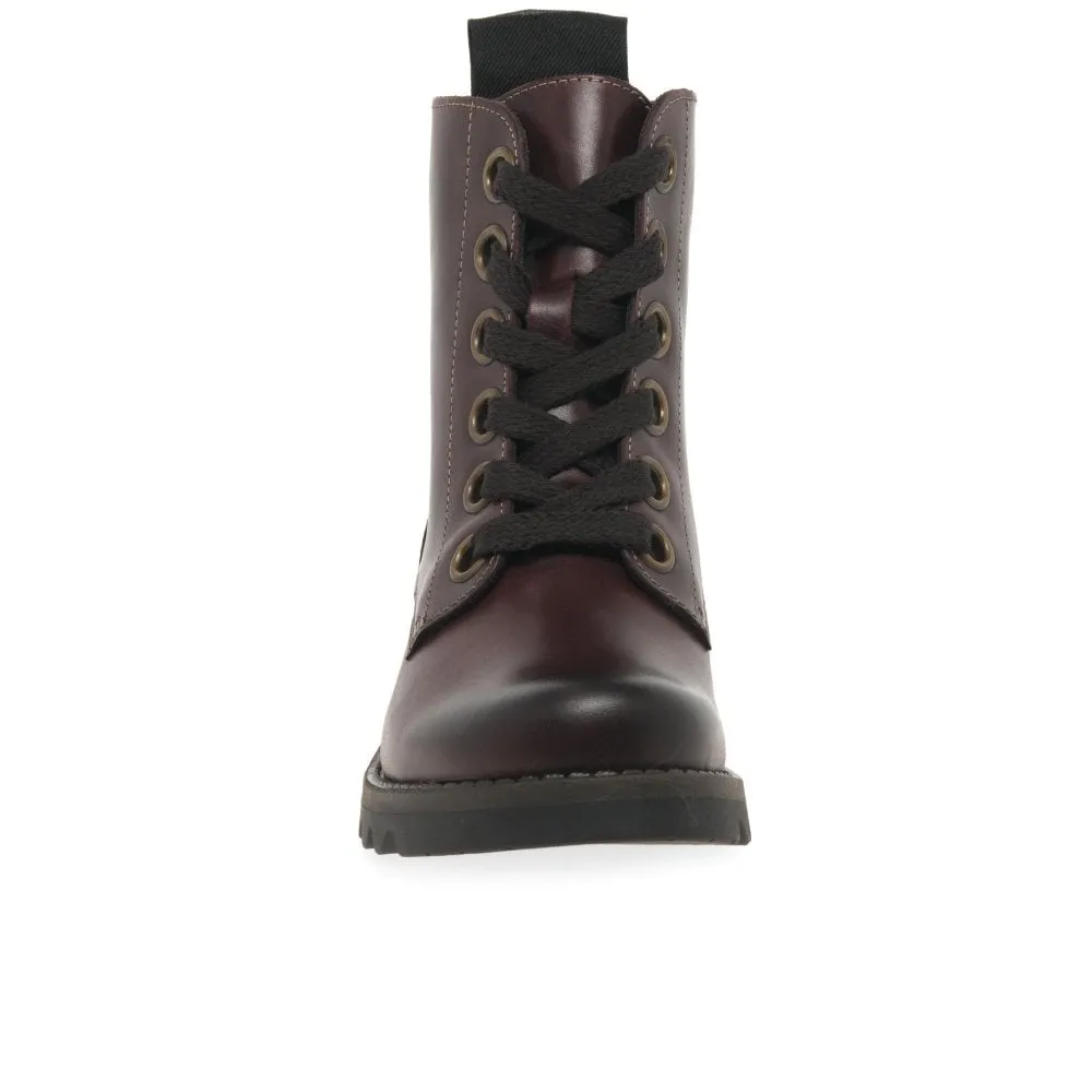 Fly London Ankle Boot Ragi Purple Soft Leather Military Style lace boot