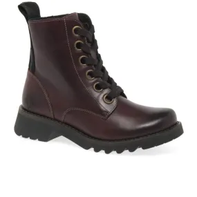 Fly London Ankle Boot Ragi Purple Soft Leather Military Style lace boot