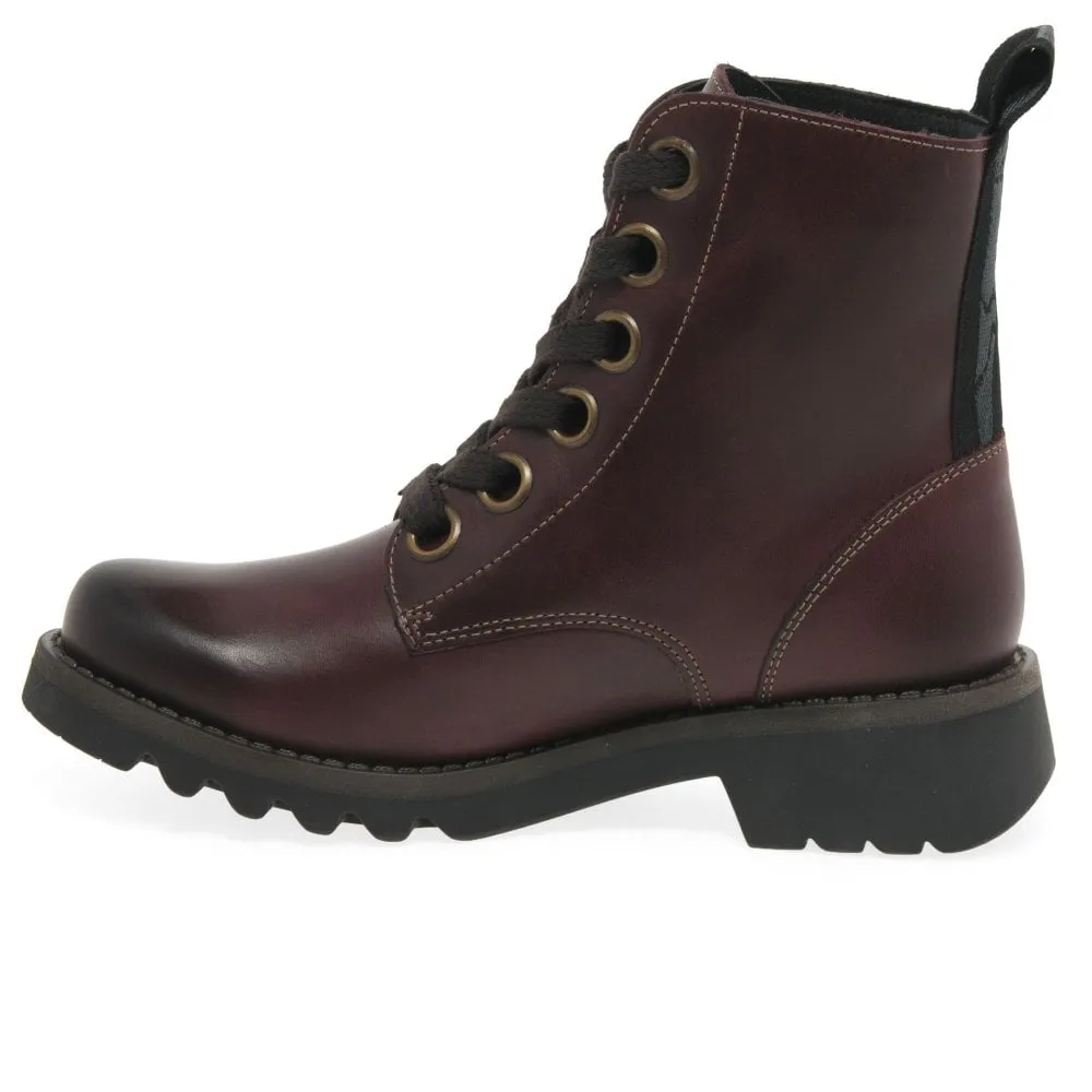 Fly London Ankle Boot Ragi Purple Soft Leather Military Style lace boot