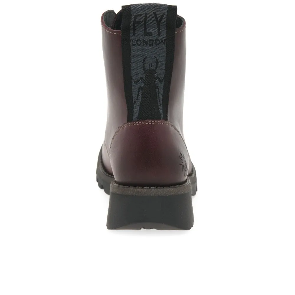 Fly London Ankle Boot Ragi Purple Soft Leather Military Style lace boot