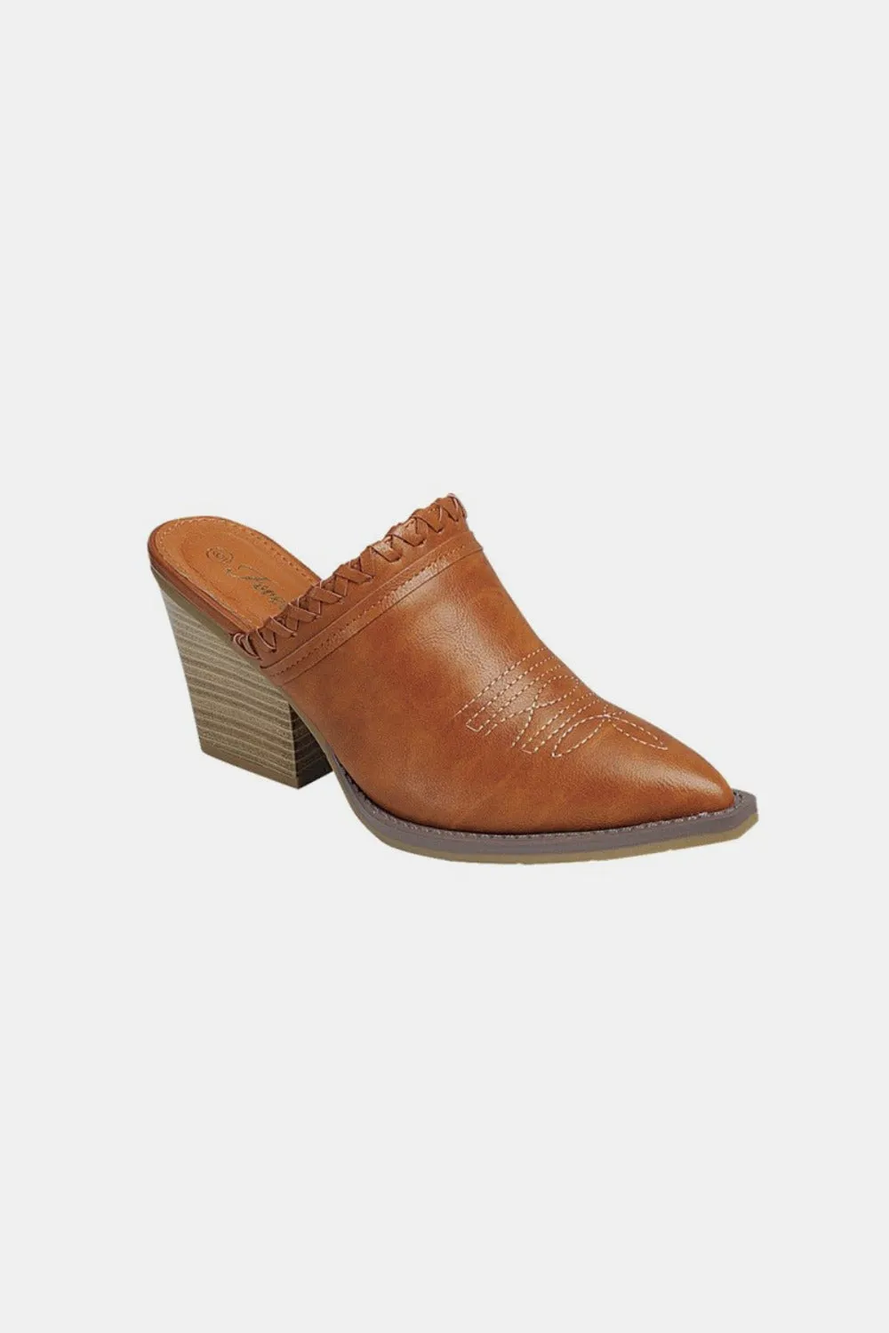 Forever Link Pointy Toe Slip On Chunky Mules in Tan Caramel