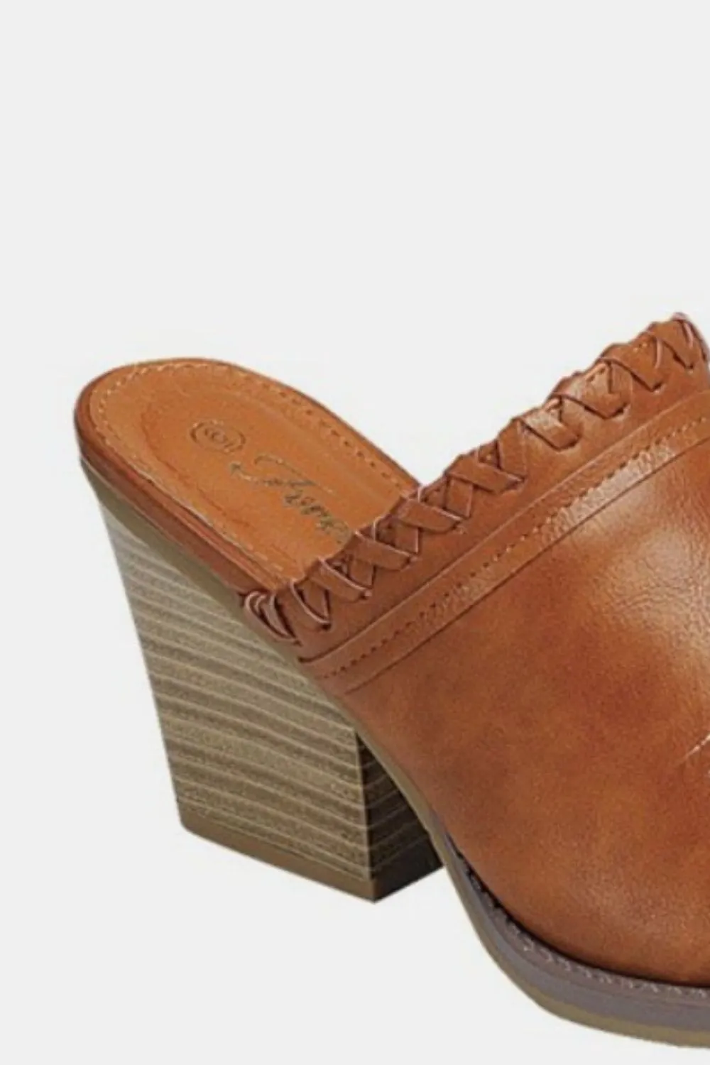 Forever Link Pointy Toe Slip On Chunky Mules in Tan Caramel