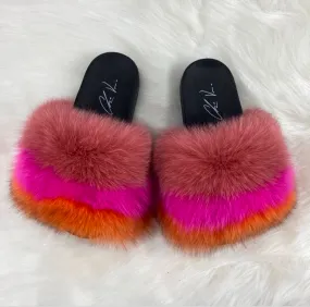 Fur Slides- Pink Fuchsia and Orange