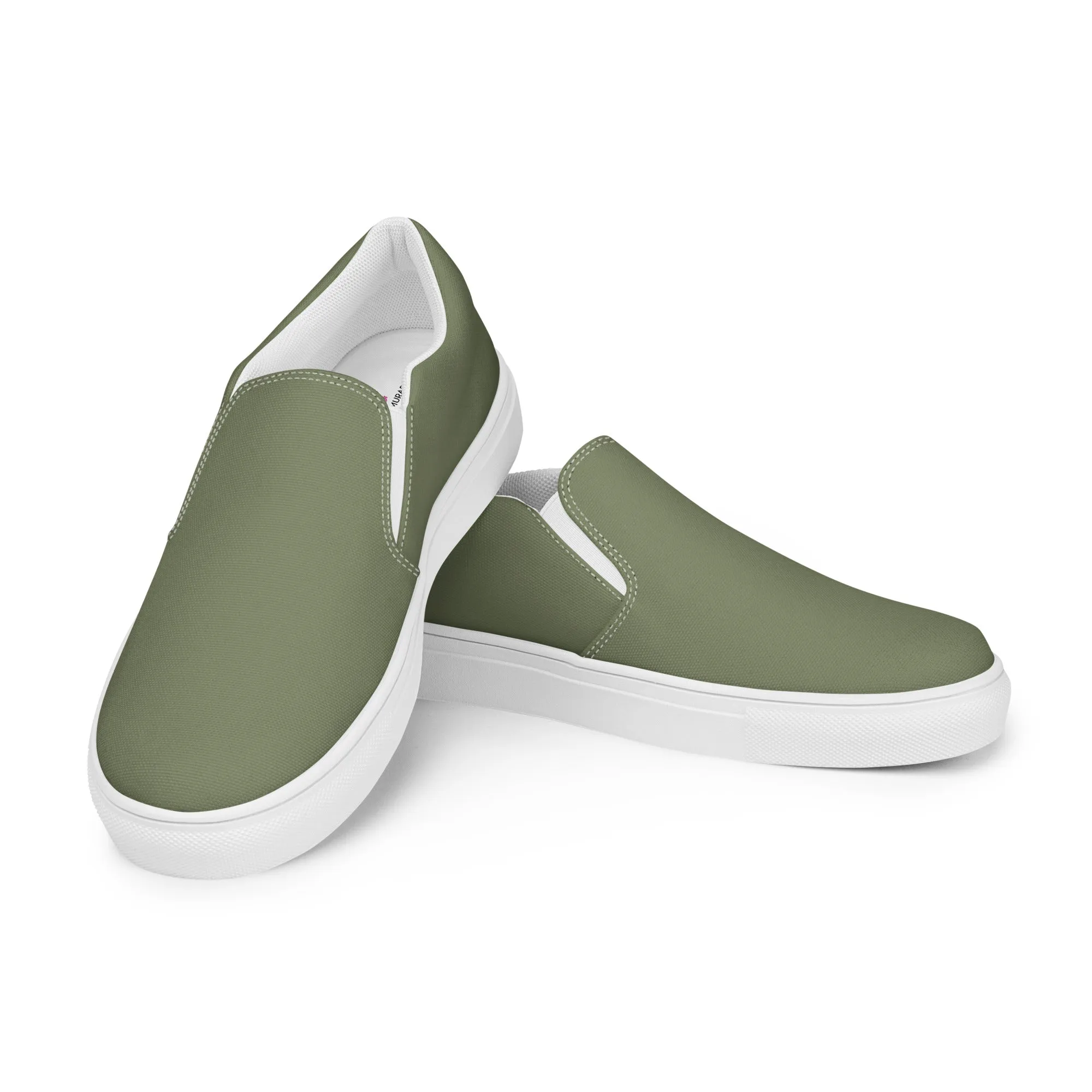 Green Women's Slip On Shoes, Solid Pastel Green Color Modern Minimalist Women’s Slip-On Canvas Shoes (US Size: 5-12)