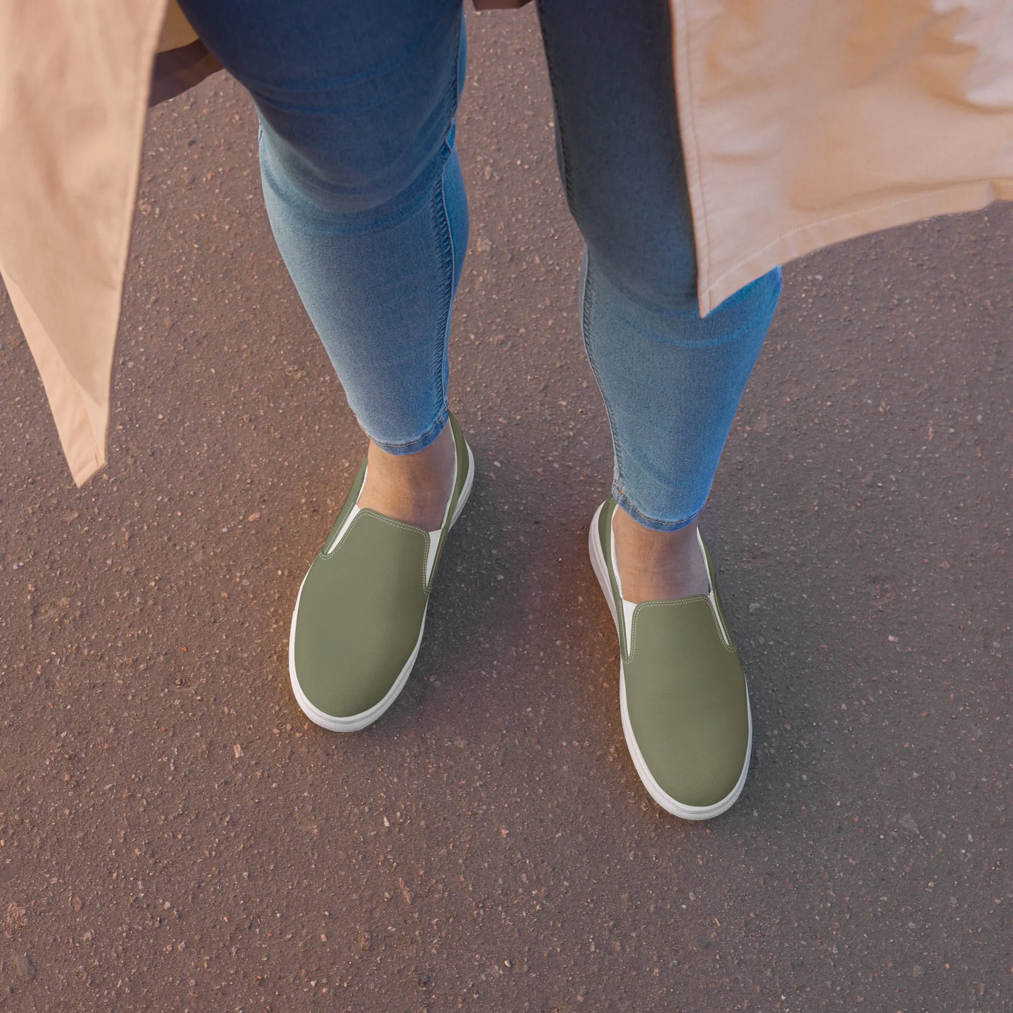 Green Women's Slip On Shoes, Solid Pastel Green Color Modern Minimalist Women’s Slip-On Canvas Shoes (US Size: 5-12)