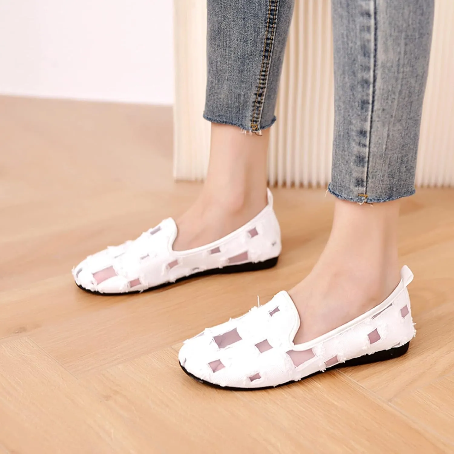 Hbeylia Flats Shoes Women Fashion Casual Ripped Denim Slip On Loafer Sneakers Soft Lightweight Travel Walking Shoes Dress Ballet Flats Boat Shoes For Women Ladies