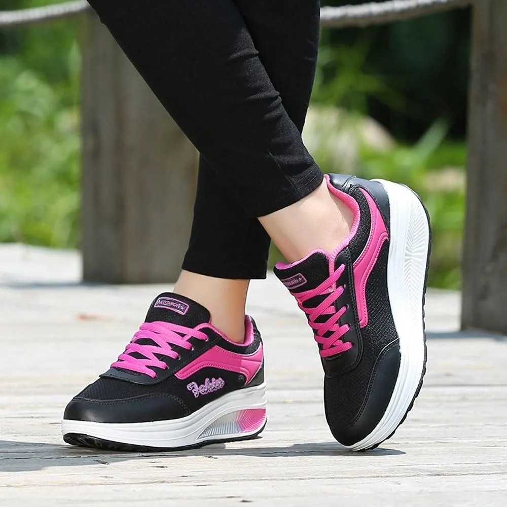 Hbeylia Platform Fashion Sneakers For Women Waterproof Leather Fashion Casual Lace Up Chunky Bottom High Heels Walking Running Hiking Athletic Sport Shoes Fall Low Top Skateboard Play Sneakers