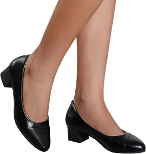 Hbeylia Slip On Loafers for Women Ladies Leather Bowknot Design Non Slip Chunky Mid Heels Closed Pointed Toe Shoes Business Formal Ballet Flats Fashion Casual Work Shoes Black-a