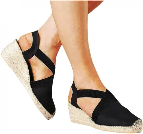 Hbeylia Wedge Platform Espadrille Ballet Flats for Women Ladies Fashion Casual Closed Toe Cross Ankle Strap Slingback Chunky High Heels Dress Sandals Slip On Loafers Autumn Summer Walking Shoes
