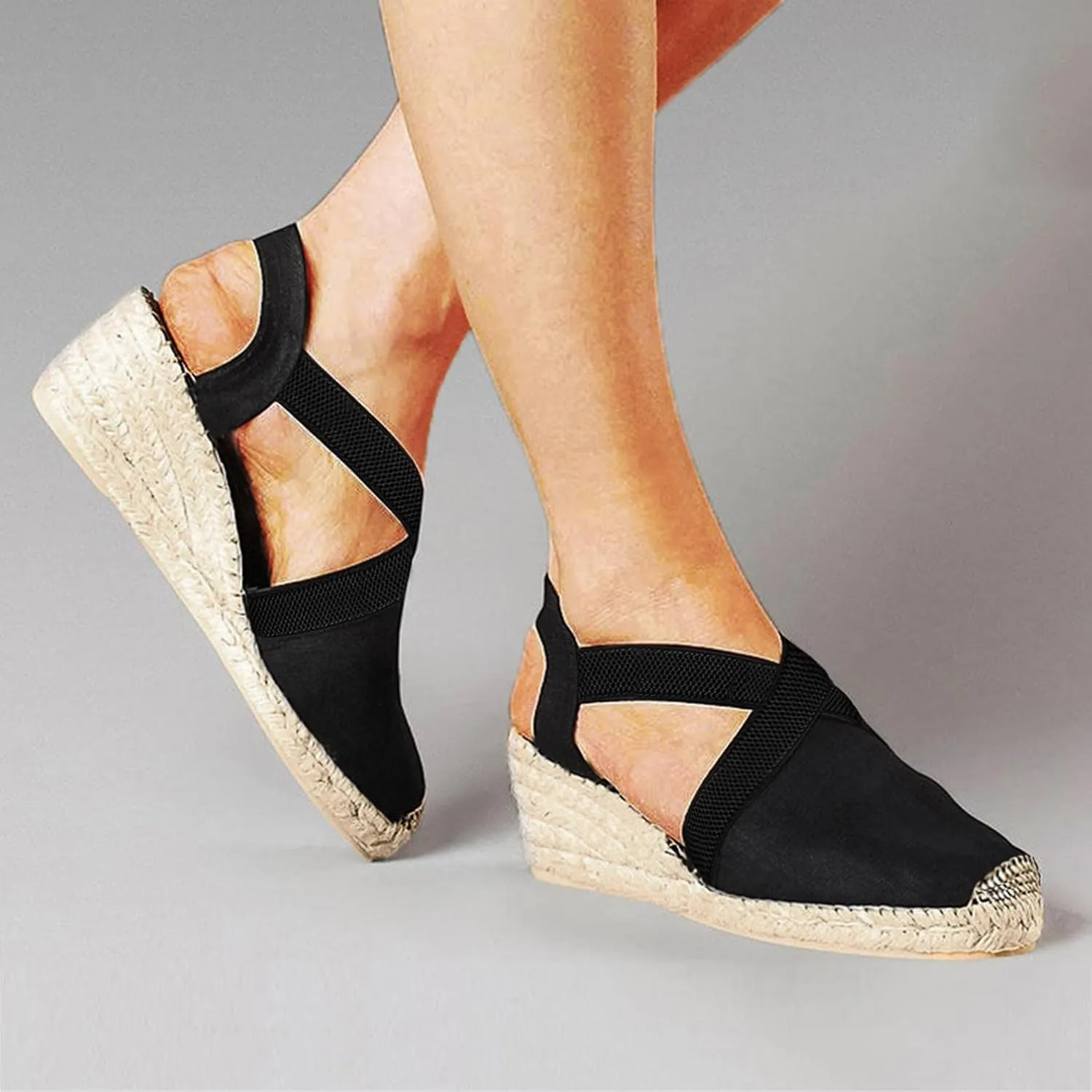 Hbeylia Wedge Platform Espadrille Ballet Flats for Women Ladies Fashion Casual Closed Toe Cross Ankle Strap Slingback Chunky High Heels Dress Sandals Slip On Loafers Autumn Summer Walking Shoes