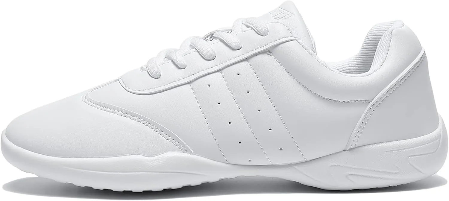 HIKLDK White Cheer Shoes Girls Youth Cheerleading Shoes Dance Shoes White Tennis Shoes Fashion Sports Shoes Training Athletic Comfortable Shoes Kids Cheer Sneakers