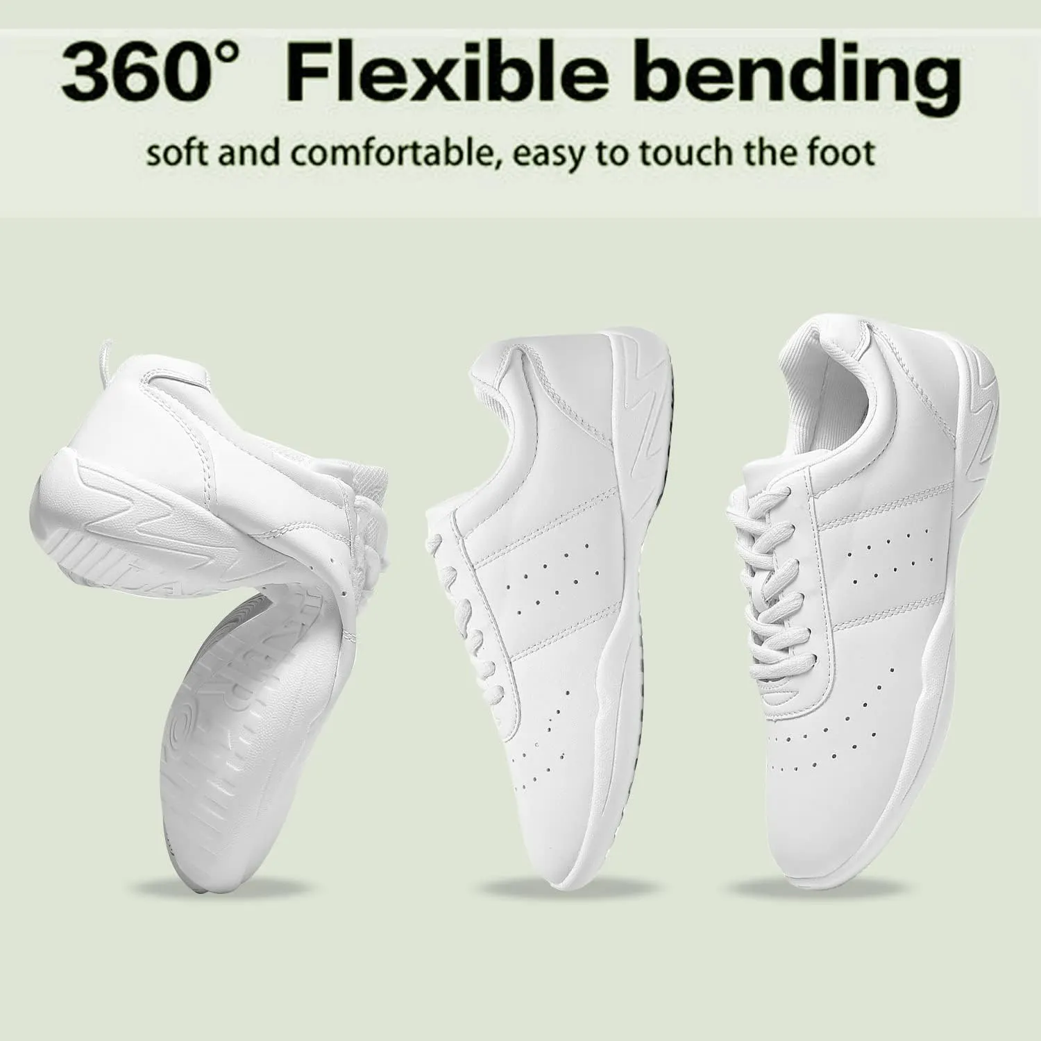 HIKLDK White Cheer Shoes Girls Youth Cheerleading Shoes Dance Shoes White Tennis Shoes Fashion Sports Shoes Training Athletic Comfortable Shoes Kids Cheer Sneakers