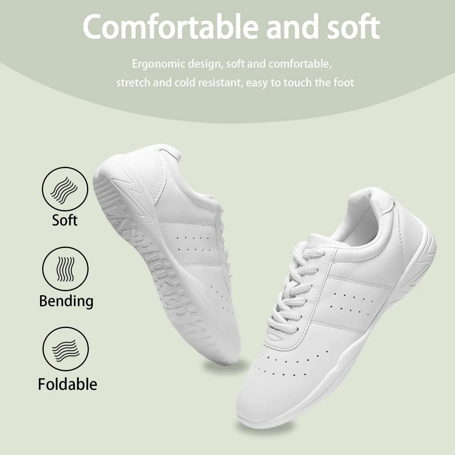 HIKLDK White Cheer Shoes Girls Youth Cheerleading Shoes Dance Shoes White Tennis Shoes Fashion Sports Shoes Training Athletic Comfortable Shoes Kids Cheer Sneakers