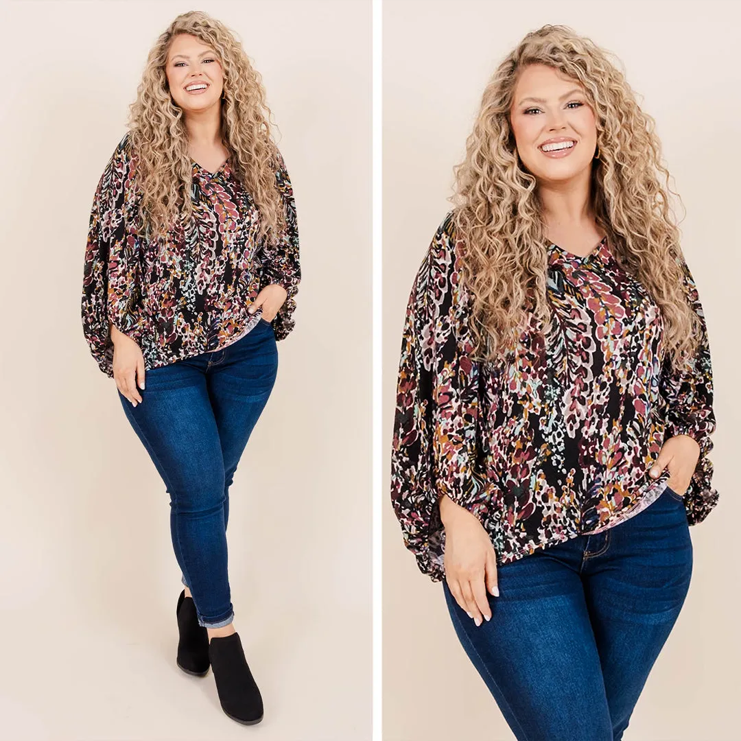 Honey Floral Top, Black