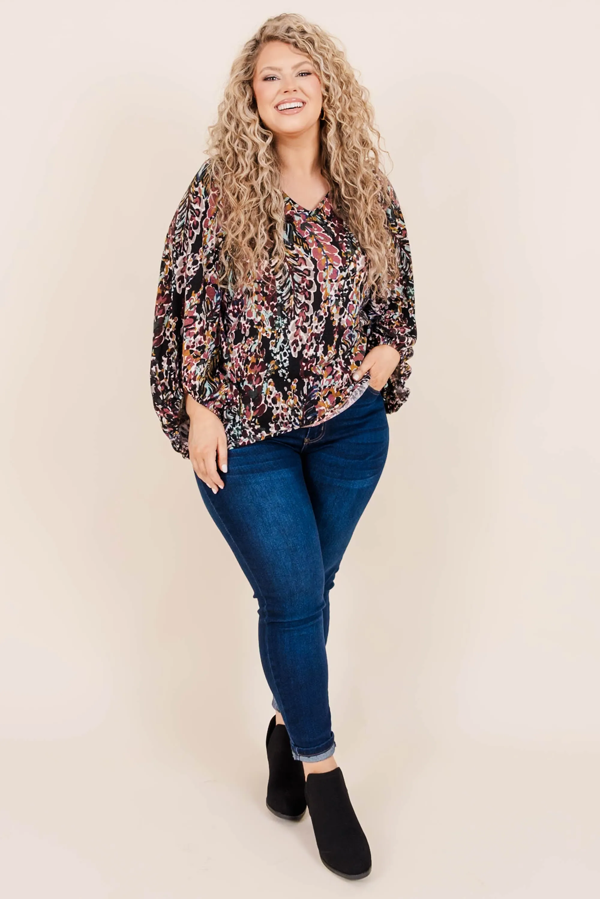 Honey Floral Top, Black