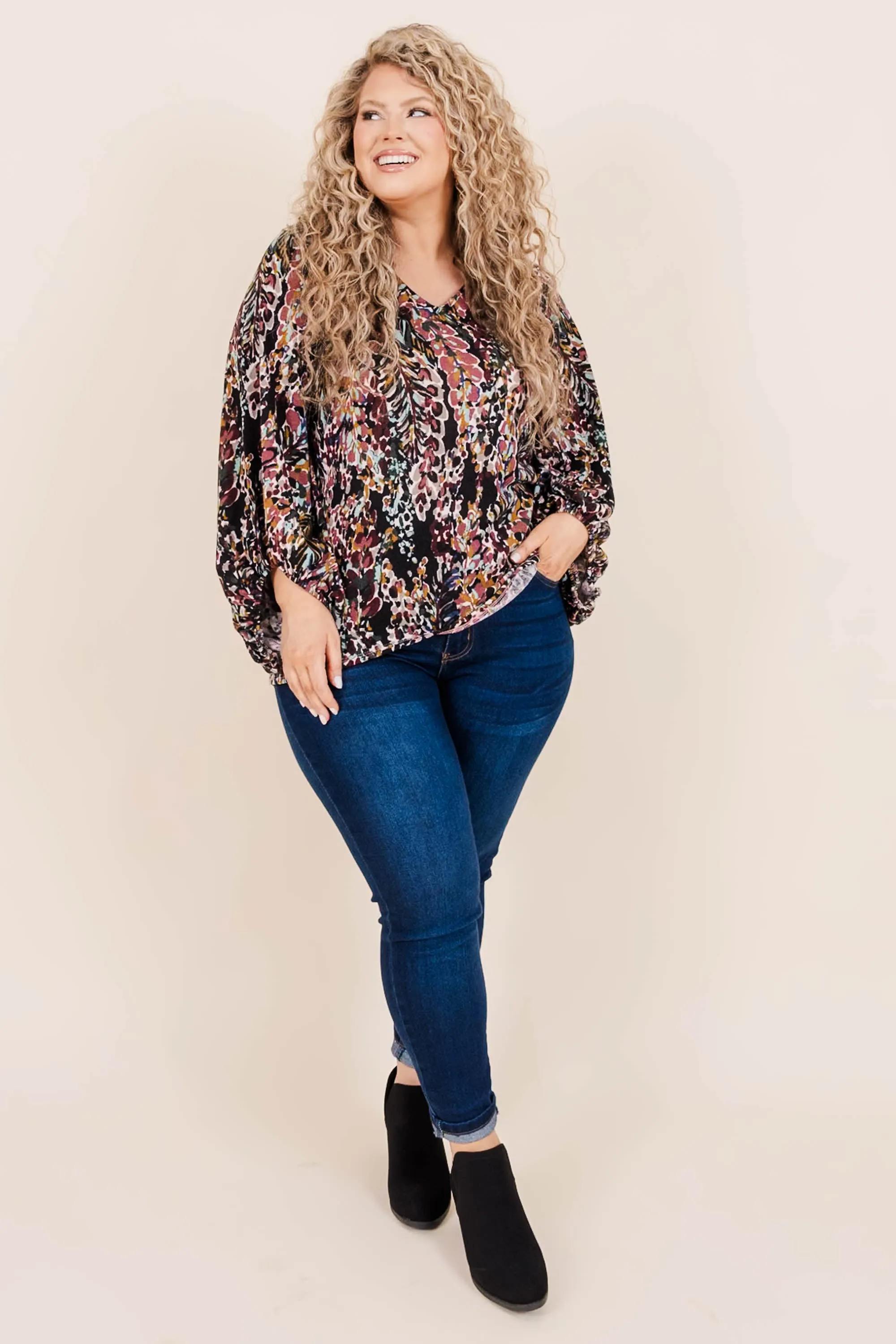 Honey Floral Top, Black