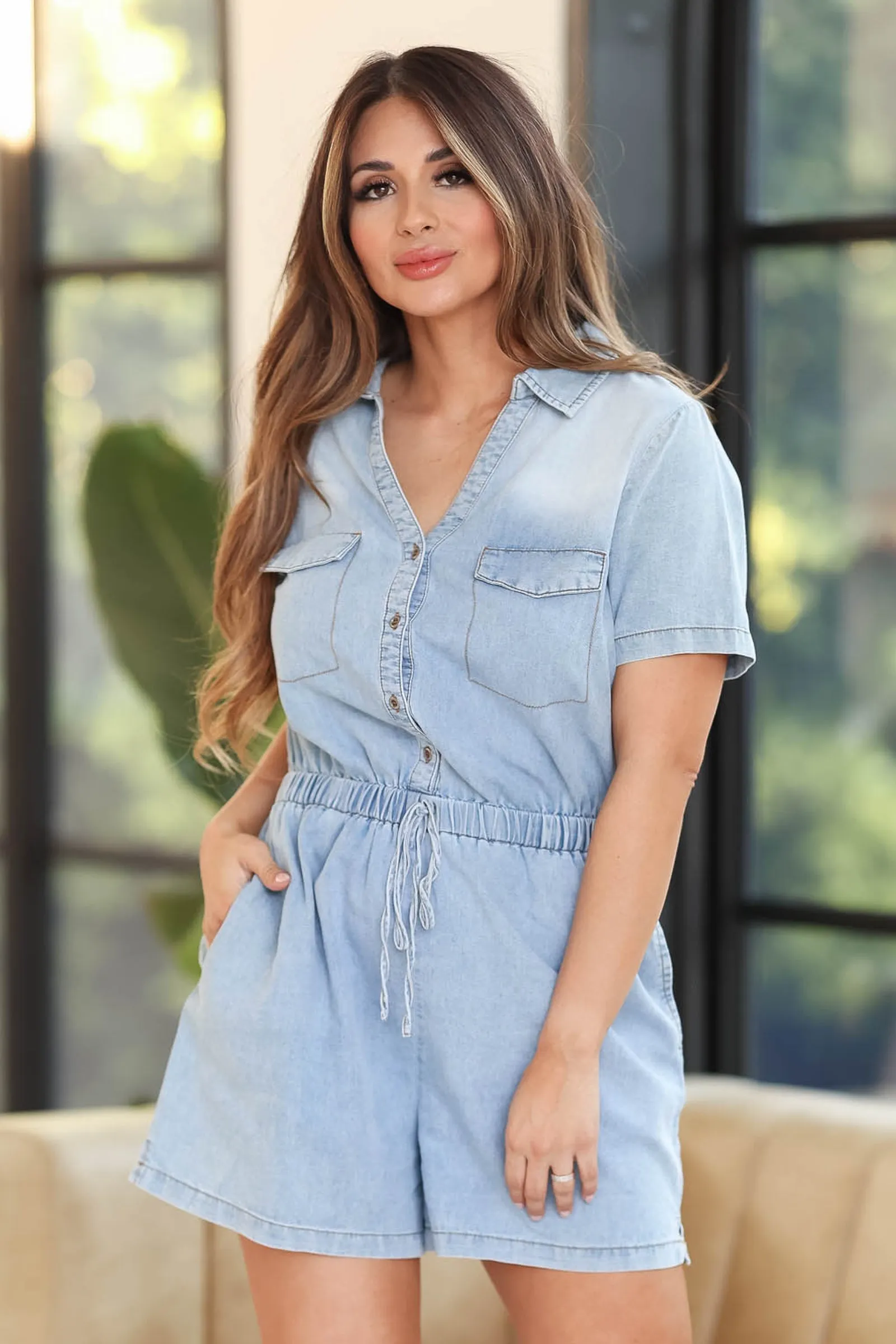 I Hope You're Happy Now Chambray Romper - Light Wash