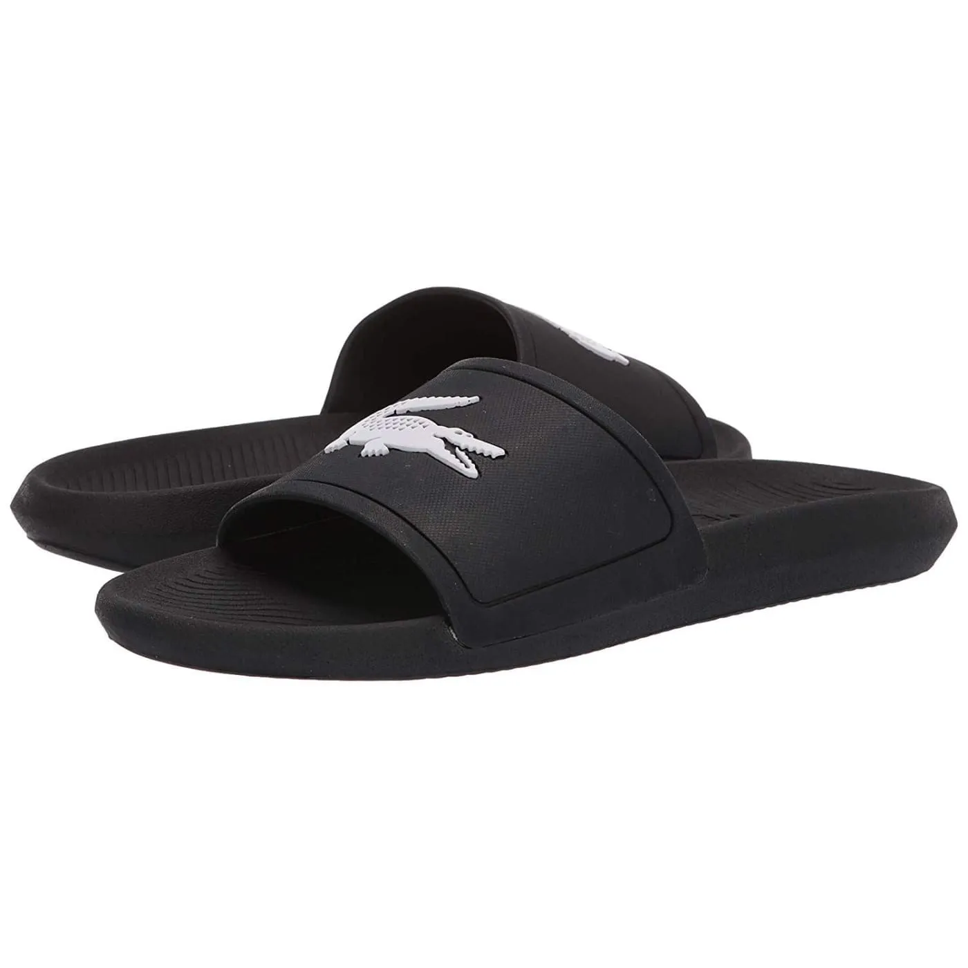 Lacoste Croco Slide 119 Black White Mens Beach Summer Flip Flops