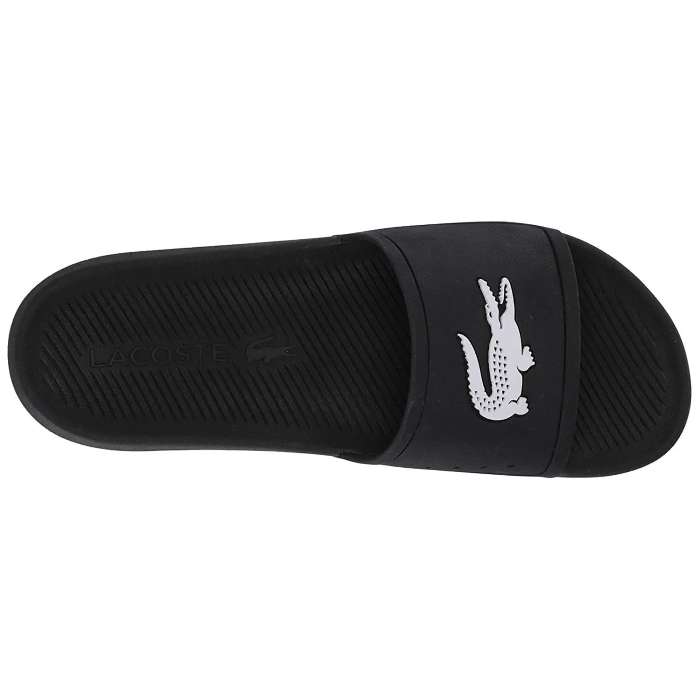 Lacoste Croco Slide 119 Black White Mens Beach Summer Flip Flops