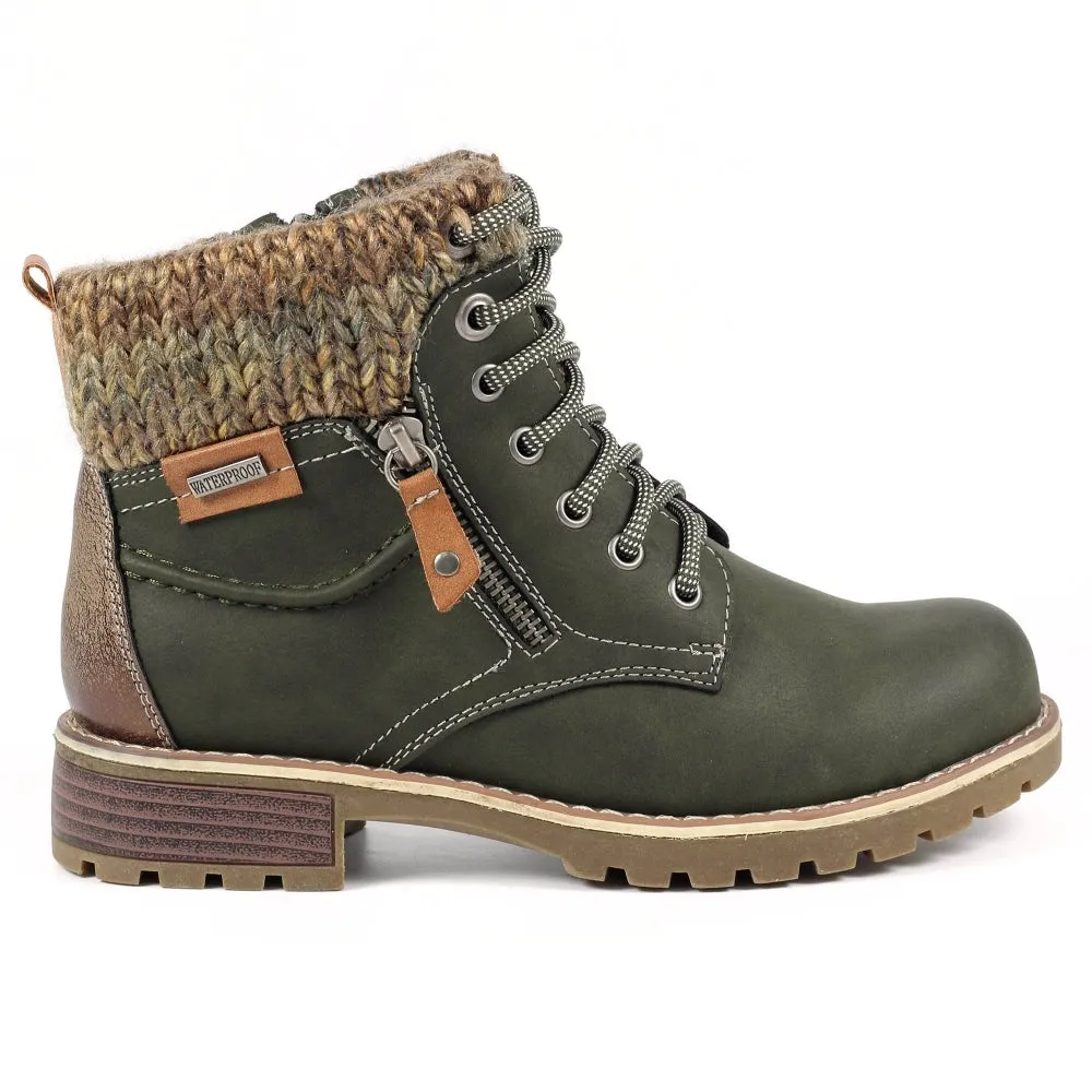 Lunar Millie OLIVE Green Lace Up ankle boot with zip GLB123 OL