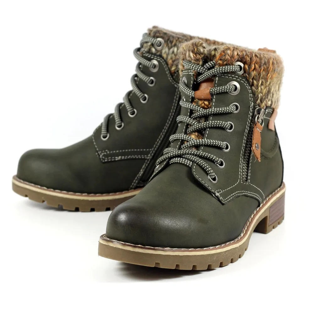 Lunar Millie OLIVE Green Lace Up ankle boot with zip GLB123 OL