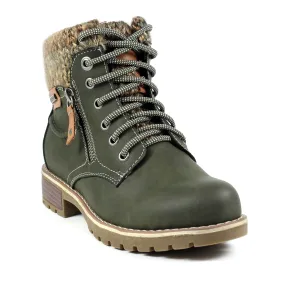 Lunar Millie OLIVE Green Lace Up ankle boot with zip GLB123 OL