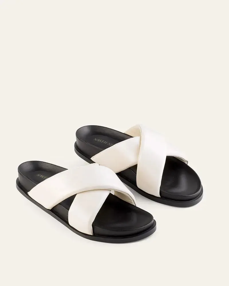 Mecca Flat Sandals Bone Leather