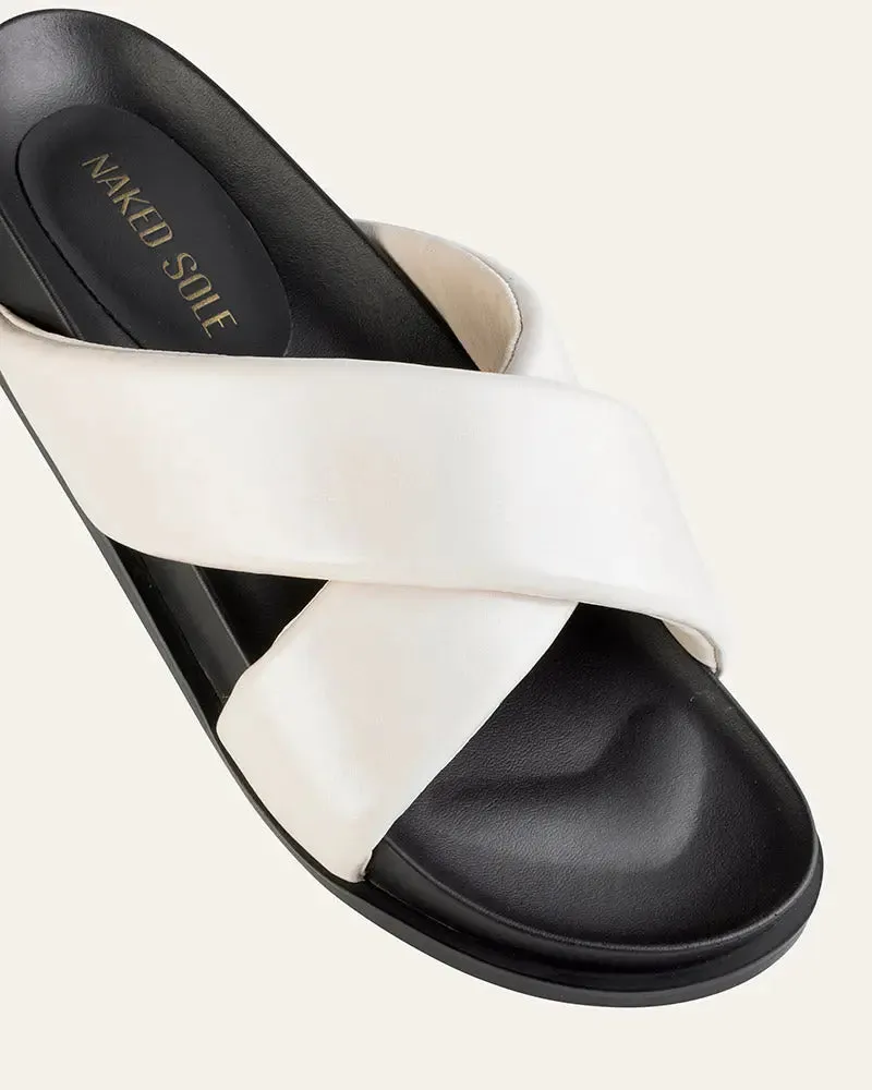 Mecca Flat Sandals Bone Leather