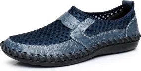 Men's Mesh Breathable Walking Loafers Outdoor Lightweight Slip-on Mesh Casual Shoes Stitching Honeycomb Hiking Shoes