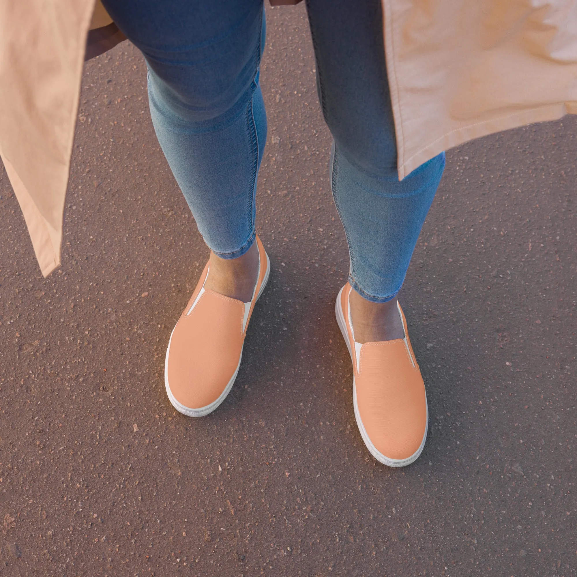 Nude Color Women's Slip Ons, Solid Colorful Nude Pink Color Modern Minimalist Women’s Slip-On Canvas Shoes (US Size: 5-12)