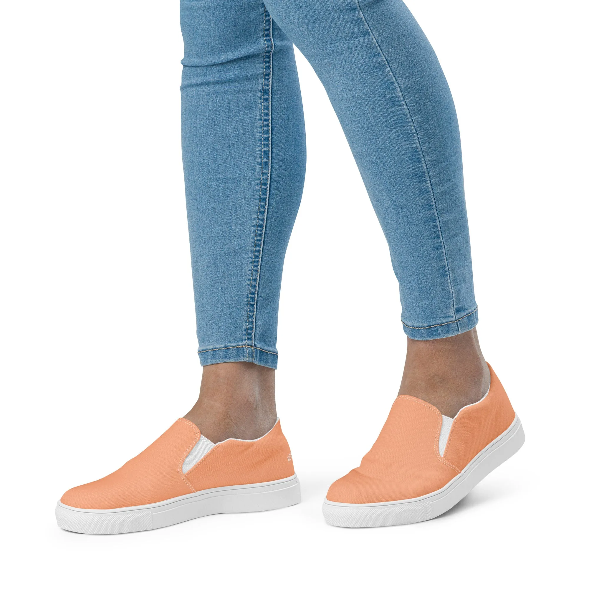Nude Color Women's Slip Ons, Solid Colorful Nude Pink Color Modern Minimalist Women’s Slip-On Canvas Shoes (US Size: 5-12)